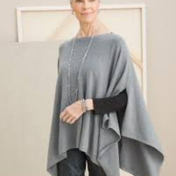 Chico's Sweaters - Chico’s cotton cashmere gray poncho sweater in L/XL